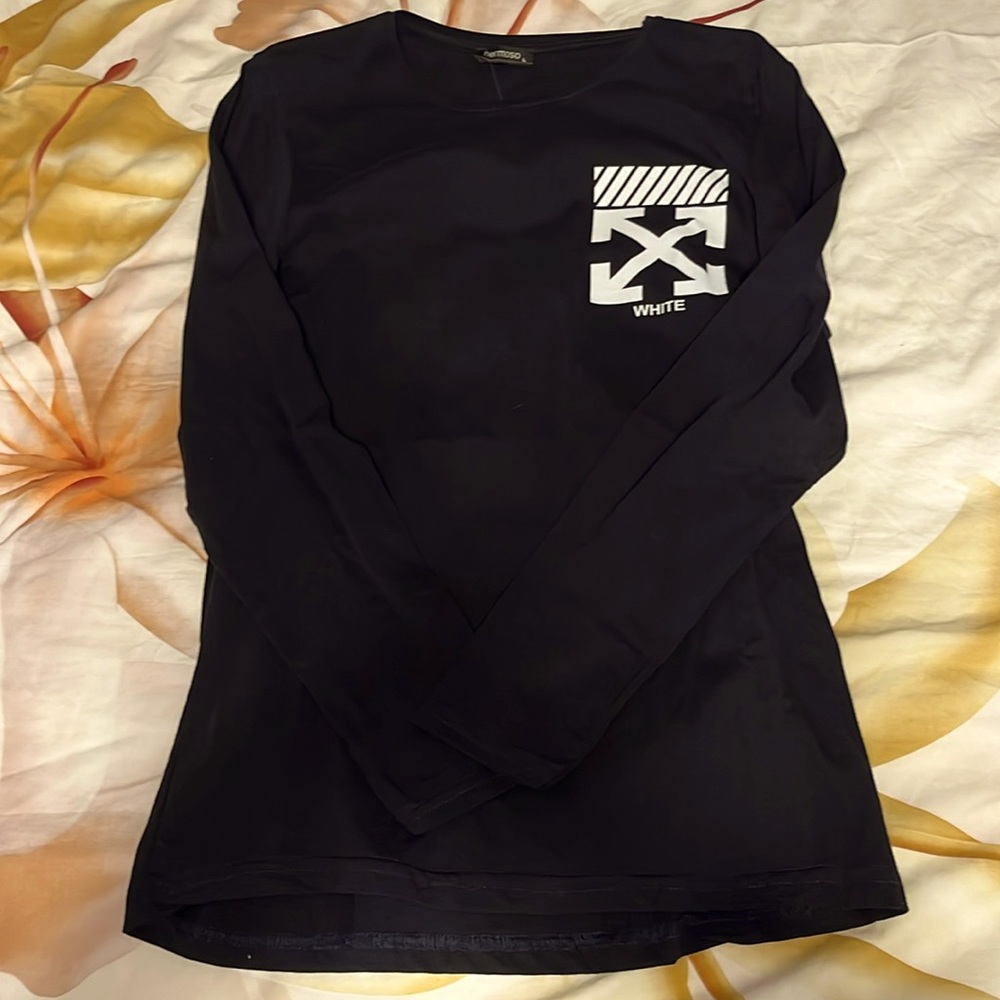 Hermoso Off white black long sleeve shirt, size L, new with tags